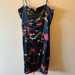 Nicole Miller- Blue floral ruched top mid length dress (size 10) NWT